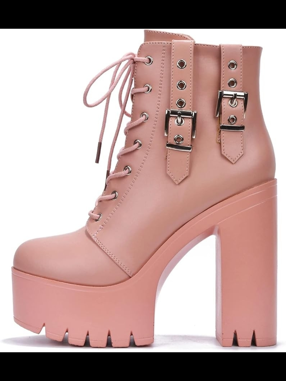 Cape Robbin Blush Pink Platform Lace-Up Ankle Boots with Buckles